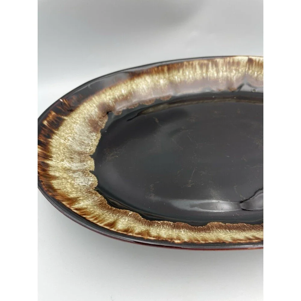 Pfaltzgraff Gourmet Brown Drip Oval Platter Serving Plate 15”